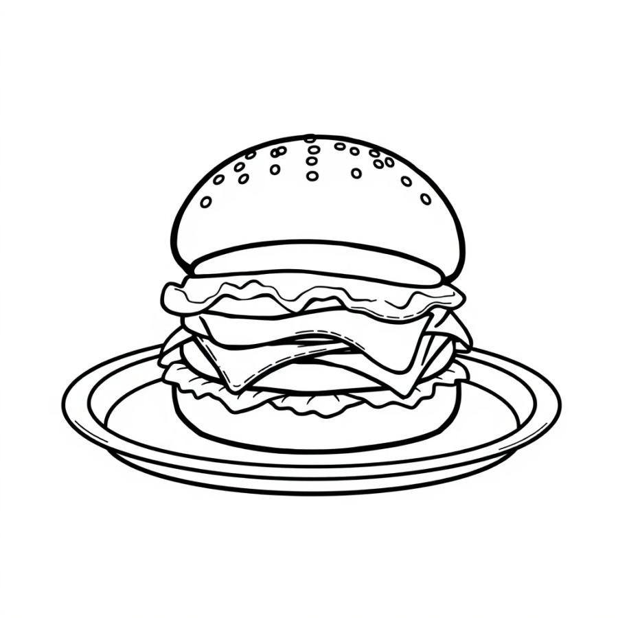 Burger On Silver Tray Coloring Page
