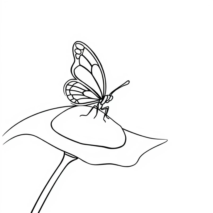 Butterfly Resting On A Morning Dewdrop Coloring Page