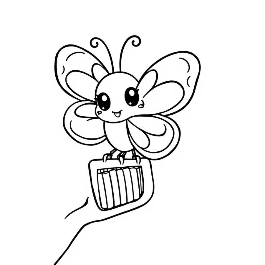 Butterfly Perched On The Handle Of A Toothbrush Coloring Page