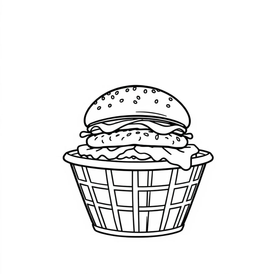 Burger Inside Pub Basket Coloring Page