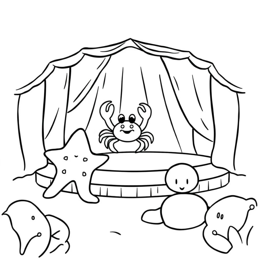 Starfish Watching A Crab Juggler On A Stage Coloring Page