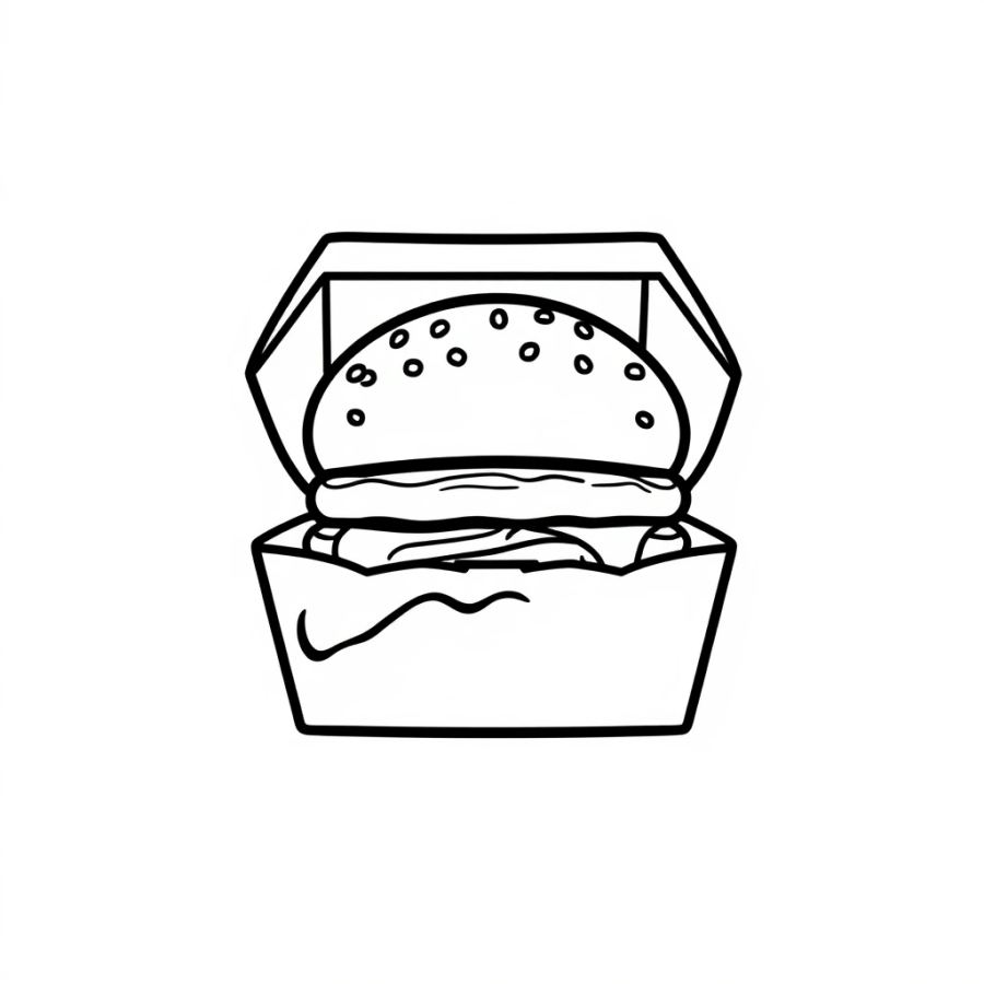 Burger Inside Takeaway Box Coloring Page