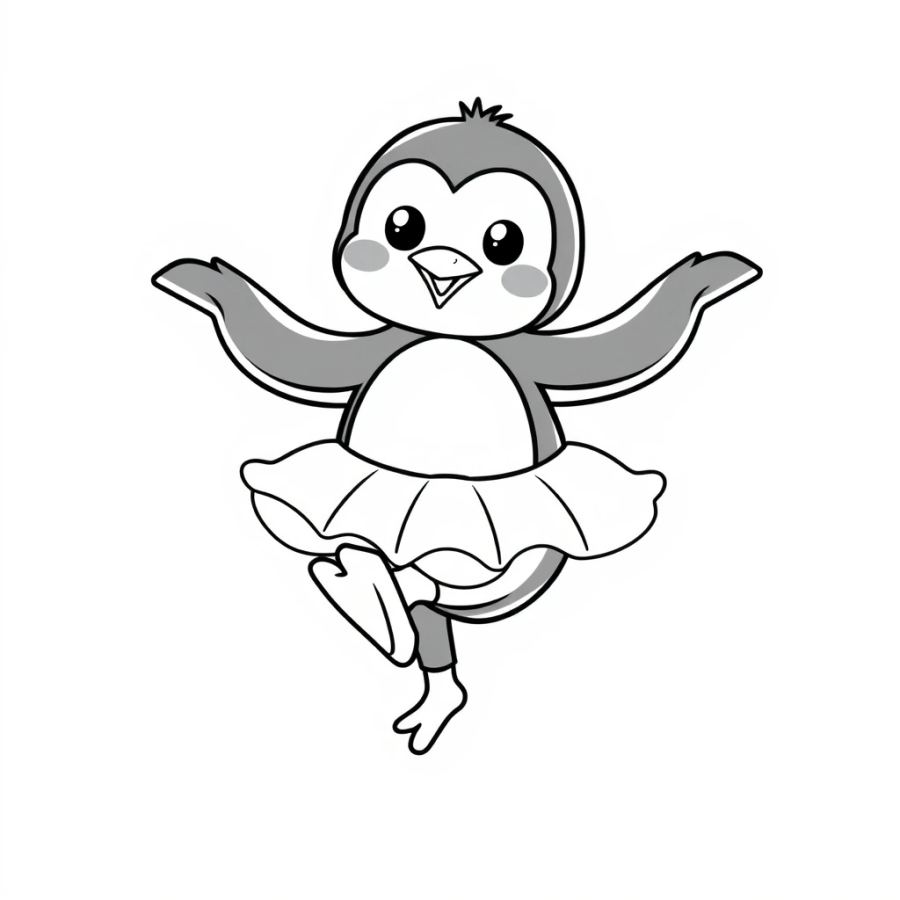 Penguin Dancing Ballerina Coloring Page