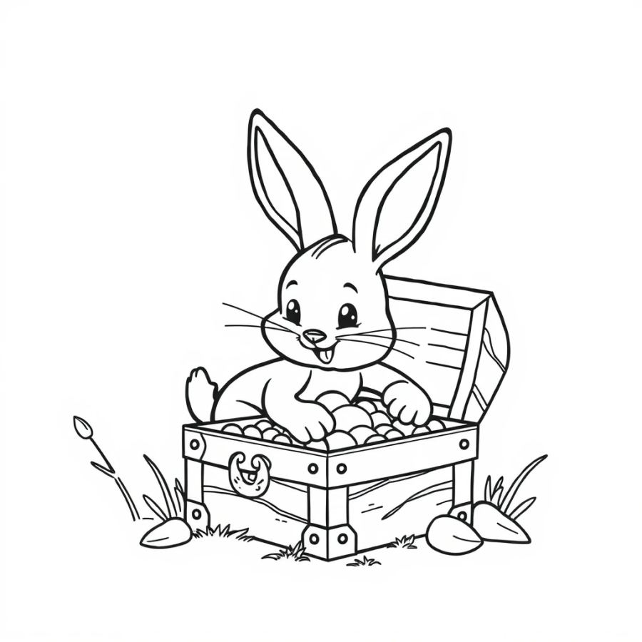 Bunny Discovering A Hidden Treasure Chest Coloring Page