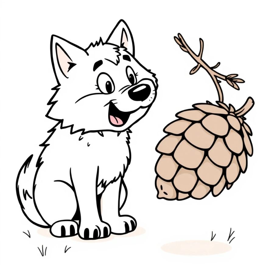 Wolf Startled By A Falling Pinecone Coloring Page