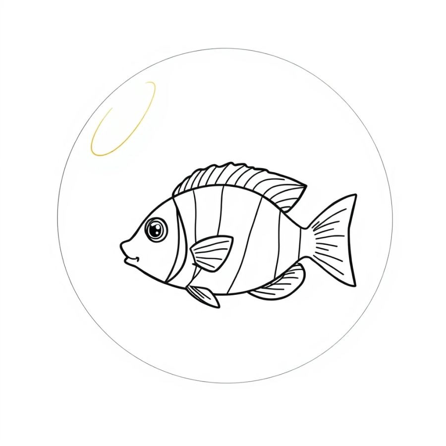 Tropical Fish Resting Beneath A Floating Clear Bubble Coloring Page