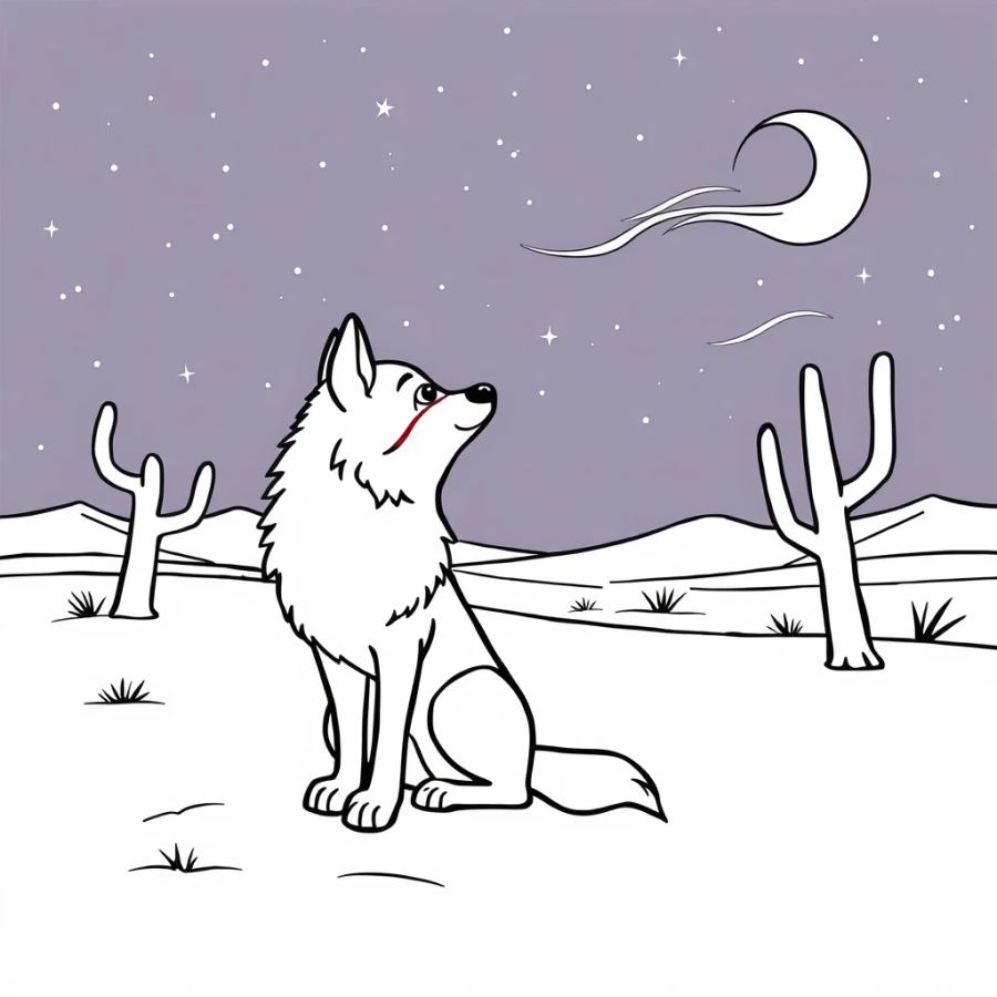 Wolf Listening To The Desert Wind At Night Coloring Page