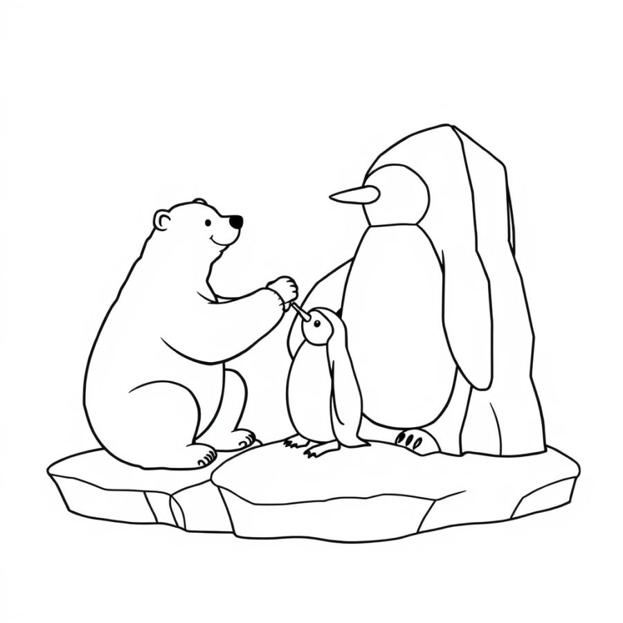 Polar Bear Carving A Giant Ice Statue Of A Penguin Coloring Page