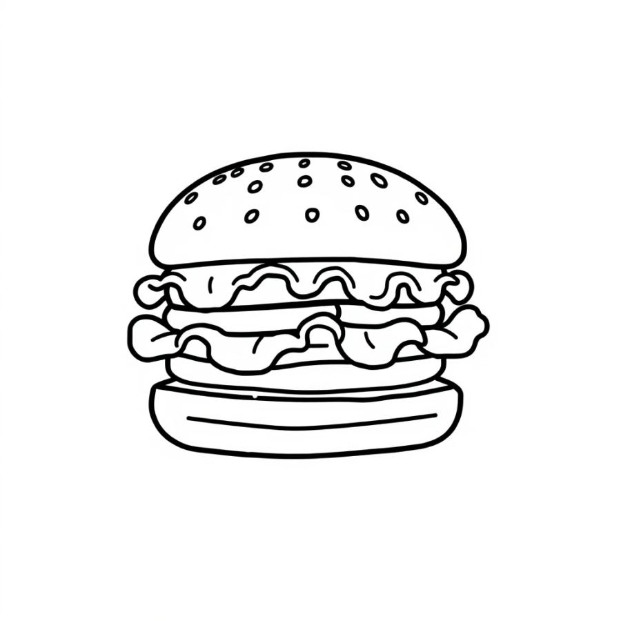 Burger With Lettuce Leaf Coloring Page