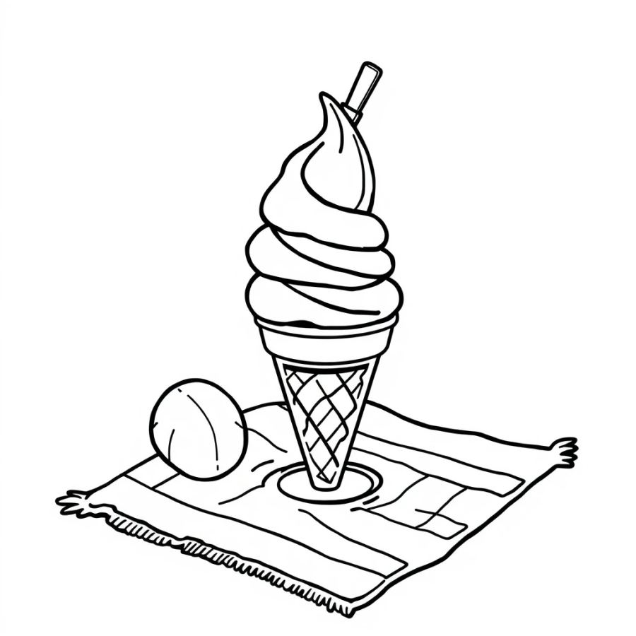 Ice Cream On Beach Towel Coloring Page