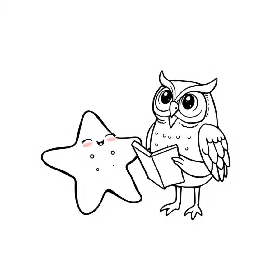 Starfish Listening To A Wise Owl-Fish Tell A Story Coloring Page