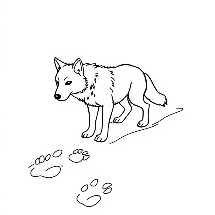 Wolf Tracking Footprints In Deep Snow Coloring Page