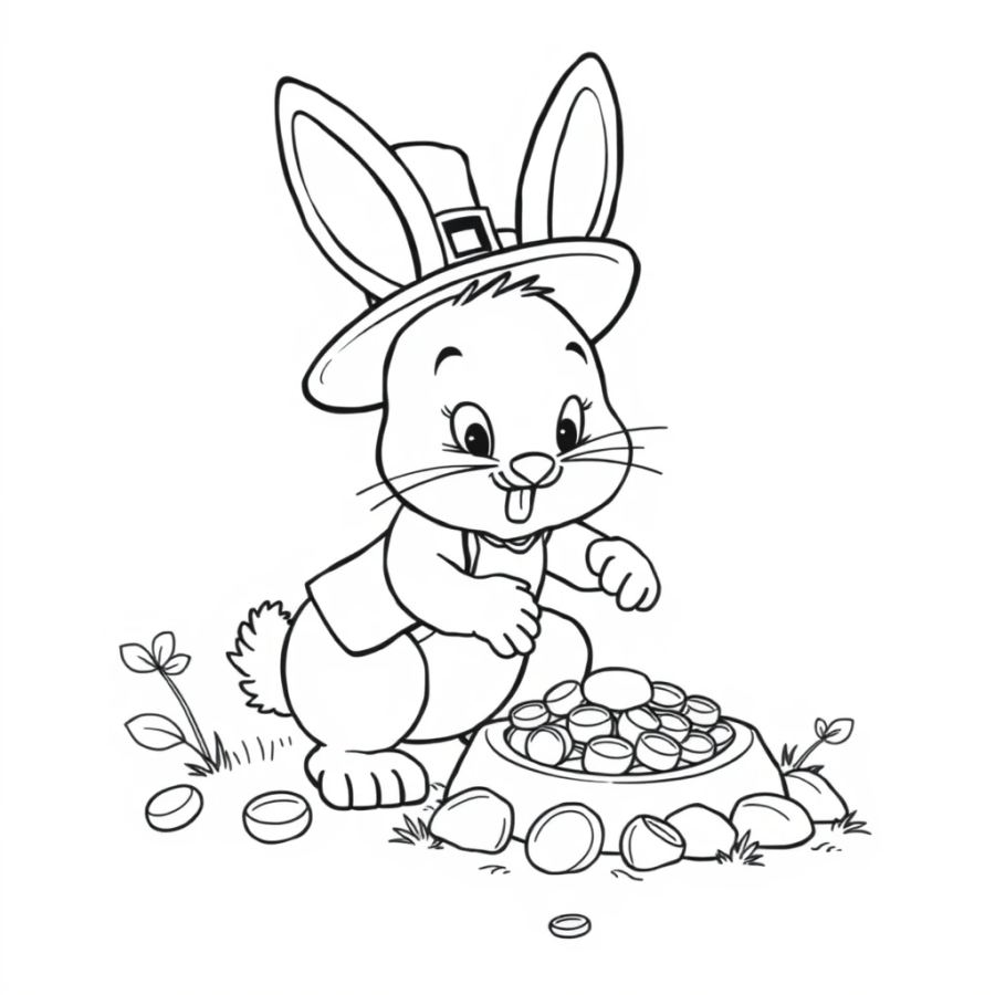 Bunny Finding A Leprechaun's Gold Coloring Page