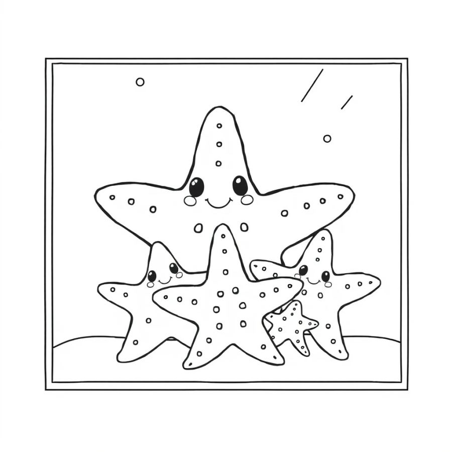 Starfish Family Pressed Against A Gallery Display Window Coloring Page