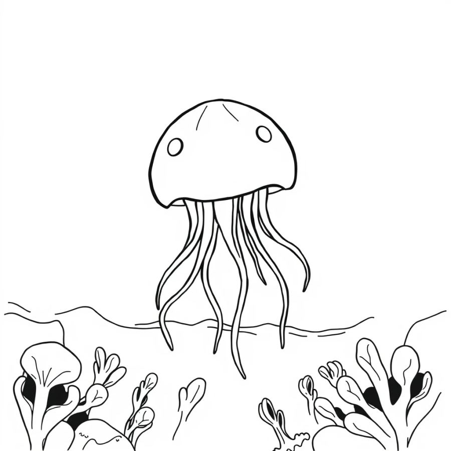 Jellyfish Keeping Watch Over A Deep Sea Abyss Coloring Page