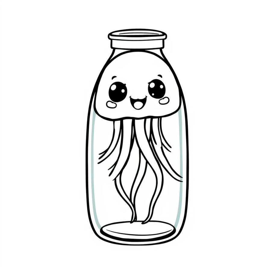 Jellyfish Trapped Inside A Glass Soda Bottle Coloring Page