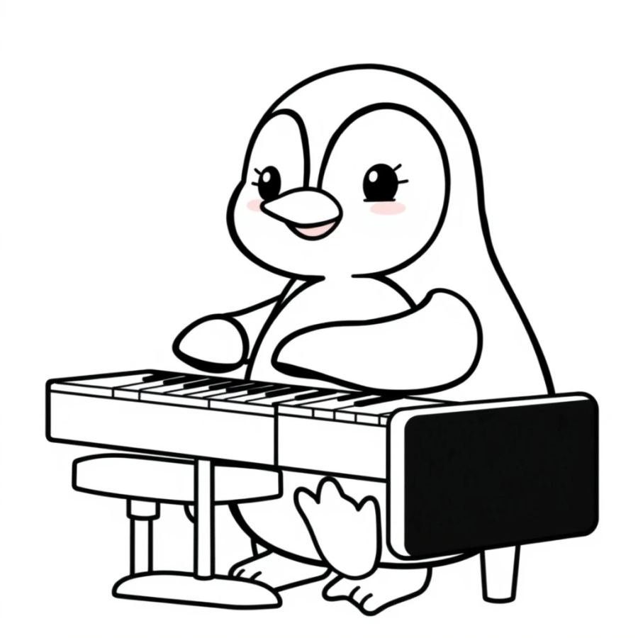 Penguin Playing Piano Coloring Page