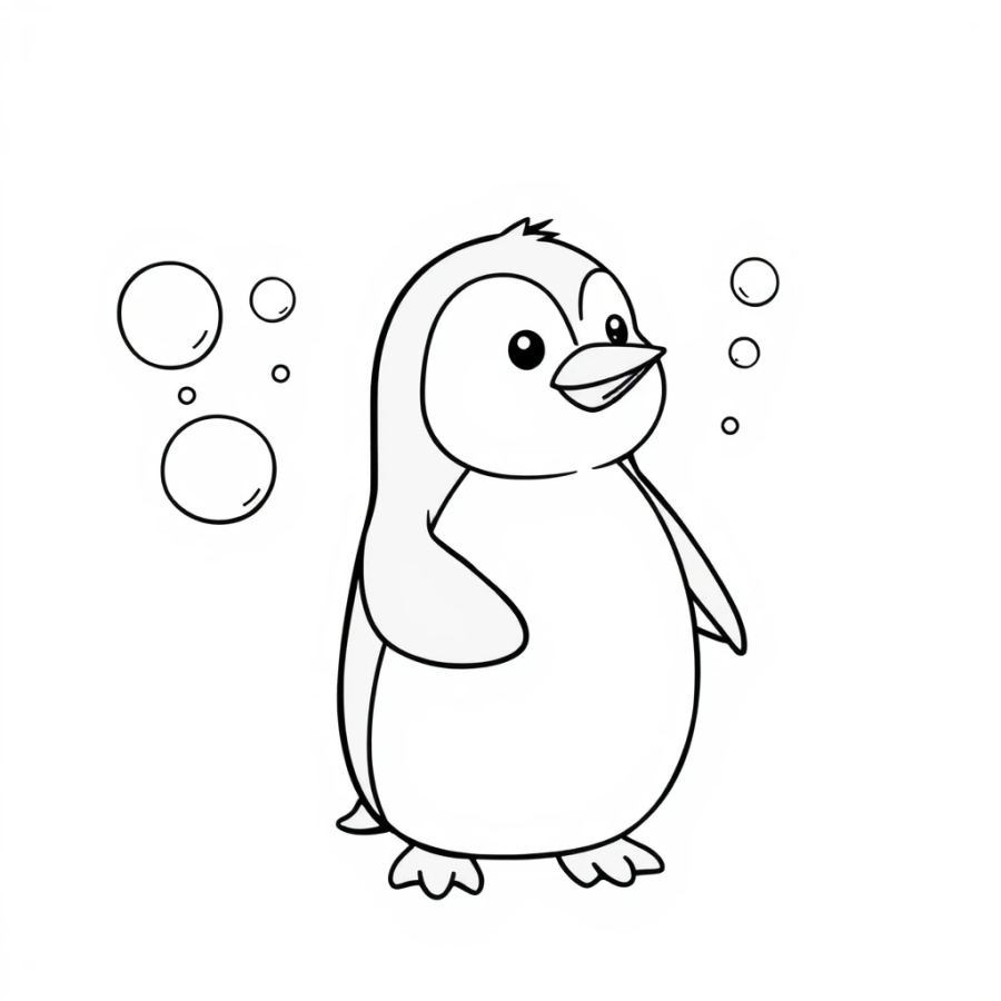 Penguin Blowing Bubbles Coloring Page