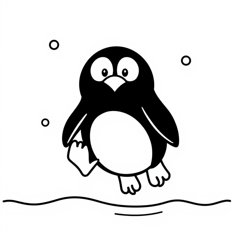 Penguin Diving Into Water Coloring Page