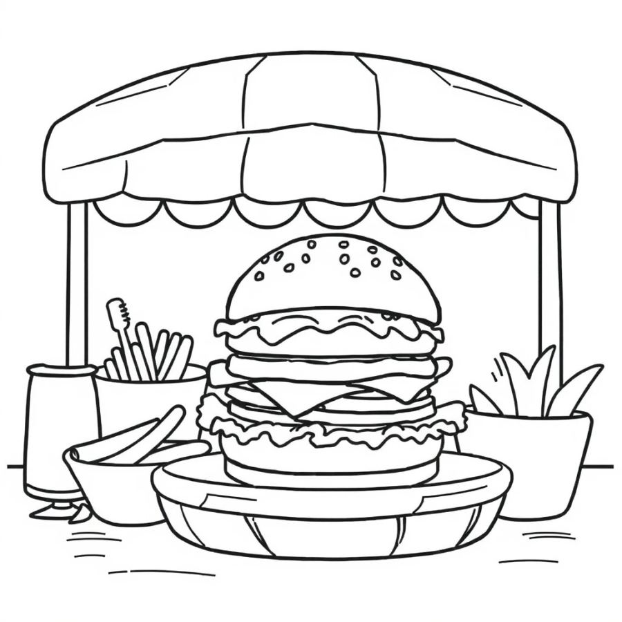 Burger On Outdoor Buffet Coloring Page