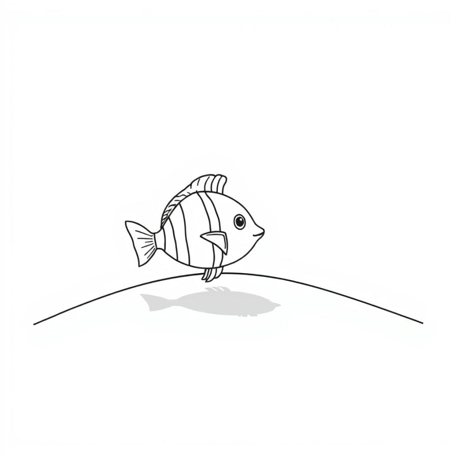 Tropical Fish Watching Its Shadow On A White Sand Dune Coloring Page