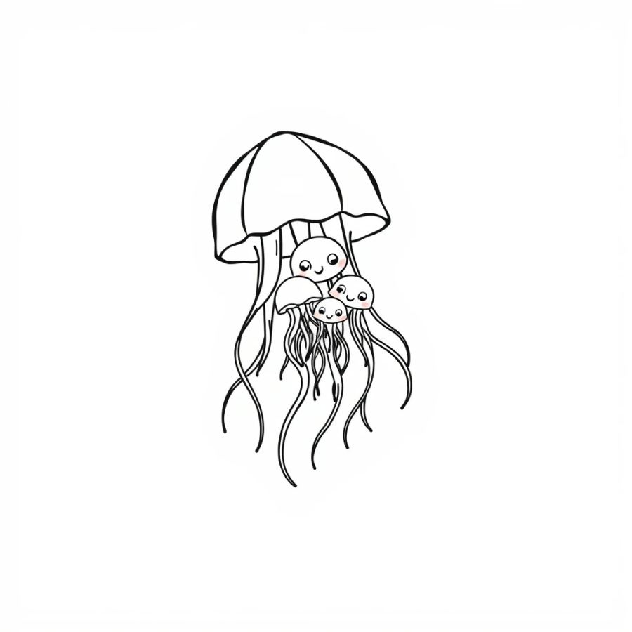Jellyfish Family Glowing Inside A Flash Of Lightning Coloring Page