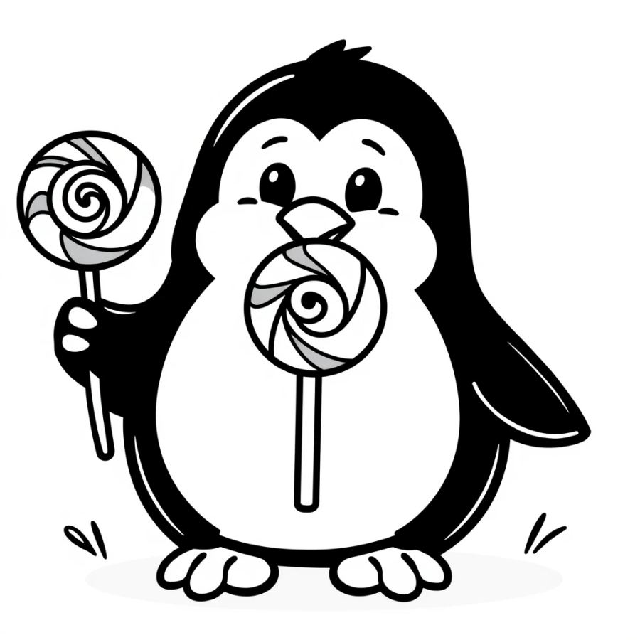 Penguin Holding Lollipop Coloring Page