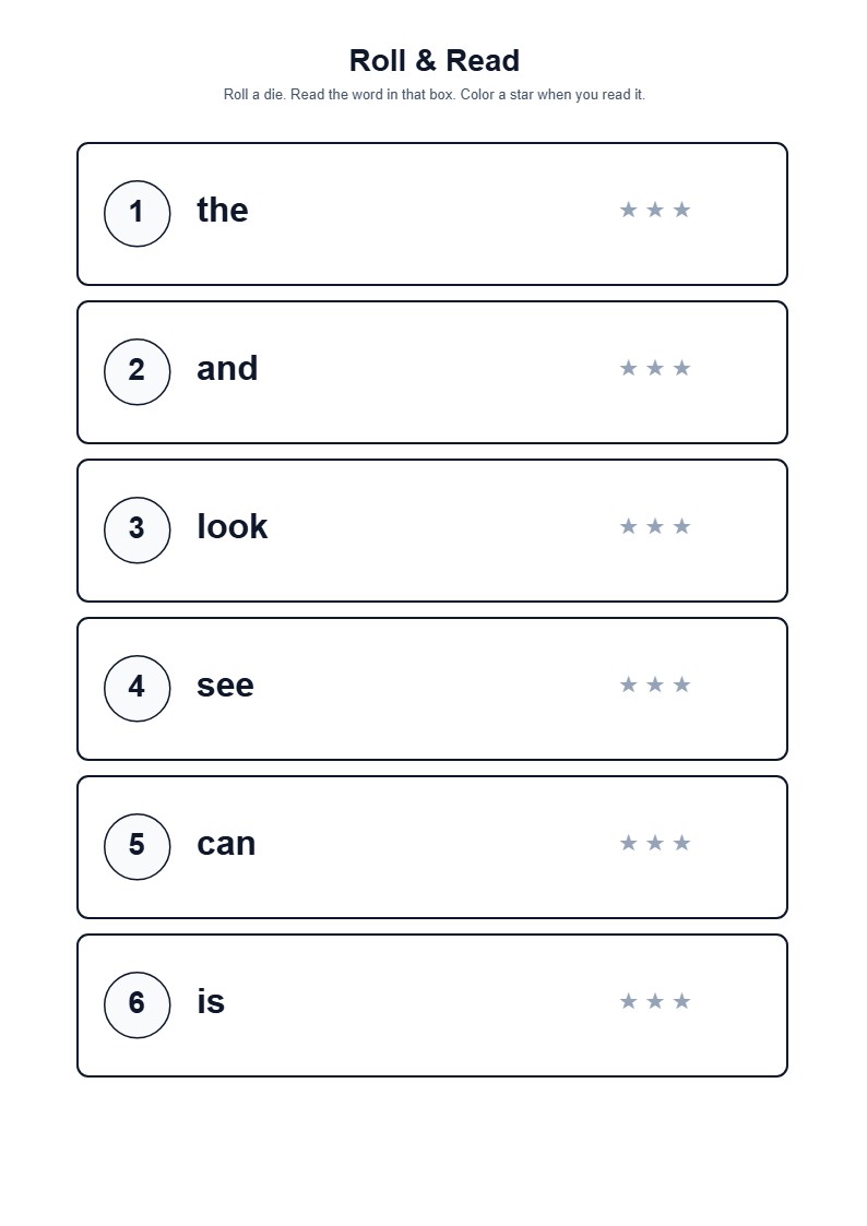 Sight Word Roll & Read — free printable template preview