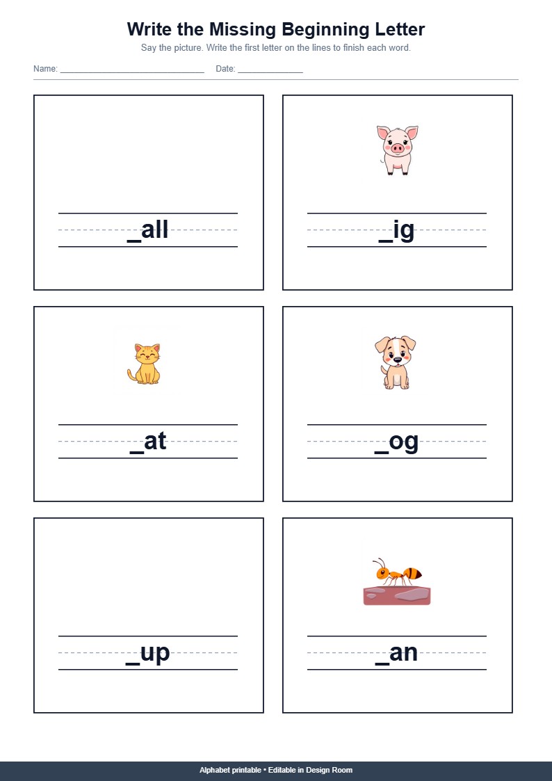 Missing Beginning Letter Worksheet