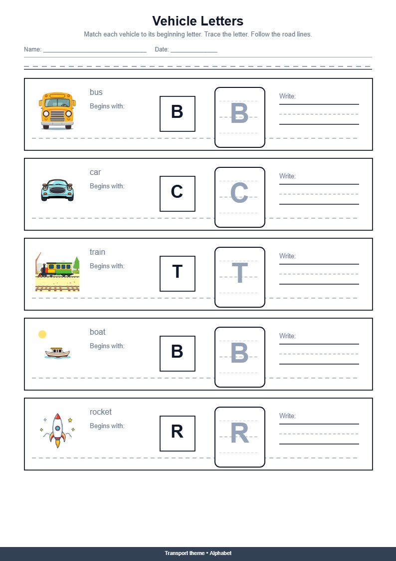 Vehicle Letters Worksheet