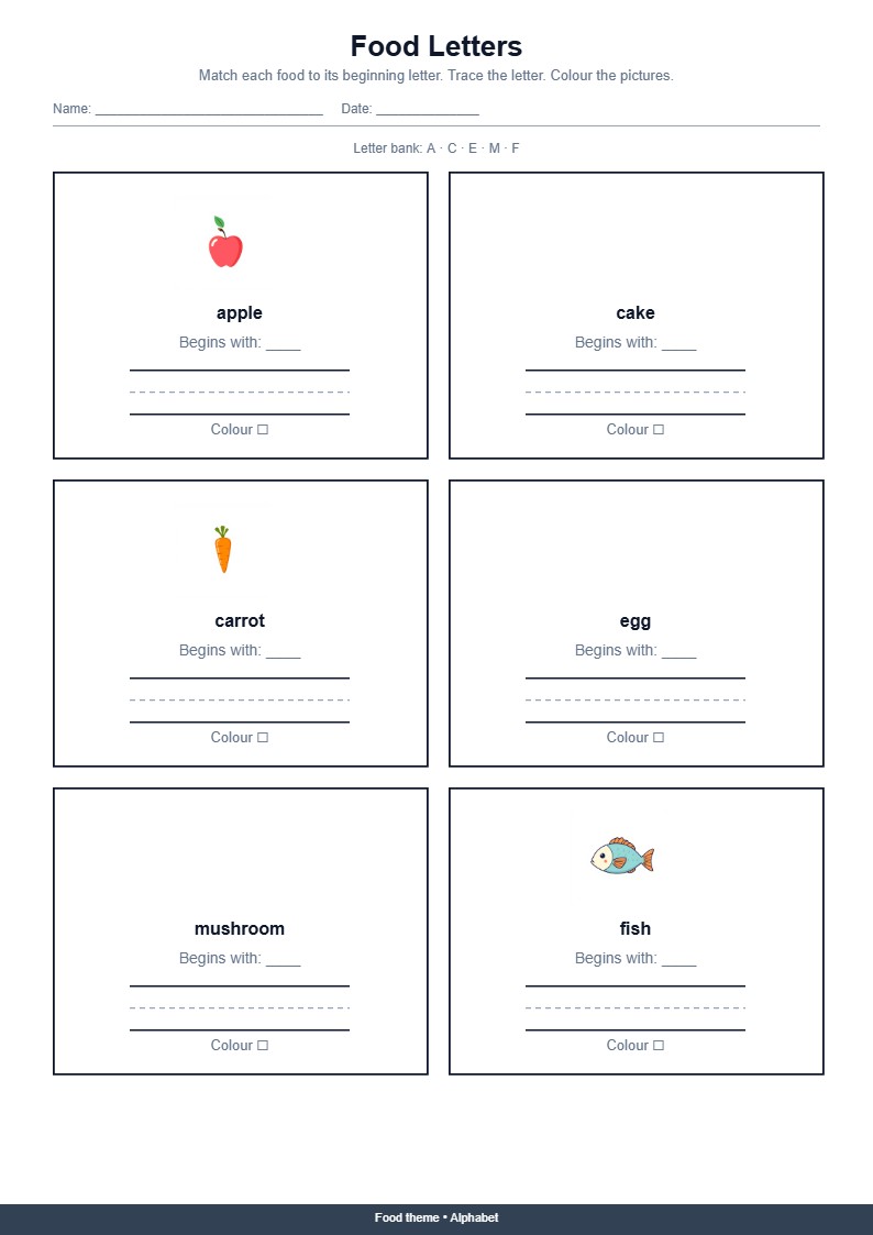 Food Letters Worksheet