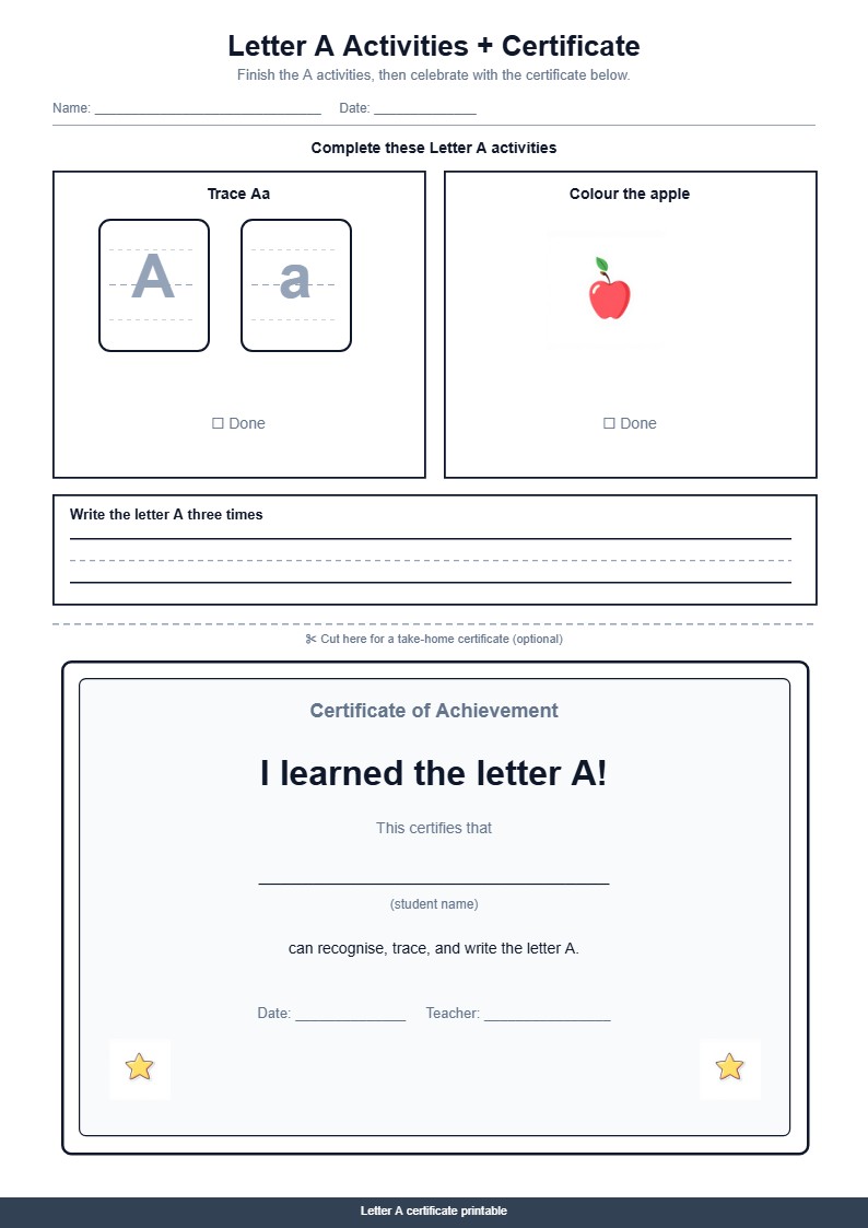 Letter A Activities & Certificate