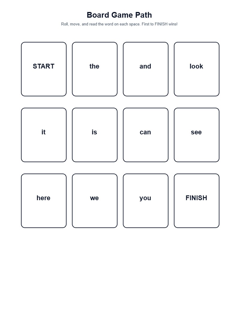 Sight Word Board Game Path — free printable template preview