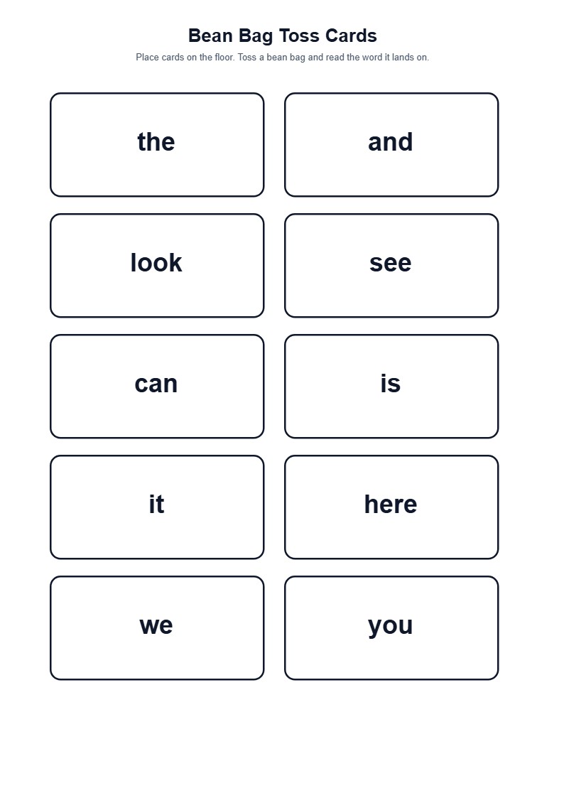 Sight Word Bean Bag Toss Cards — free printable template preview
