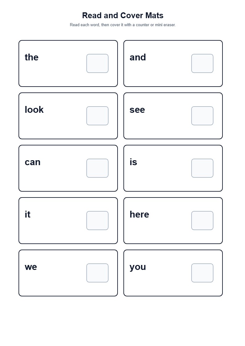Sight Word Read and Cover Mats — free printable template preview