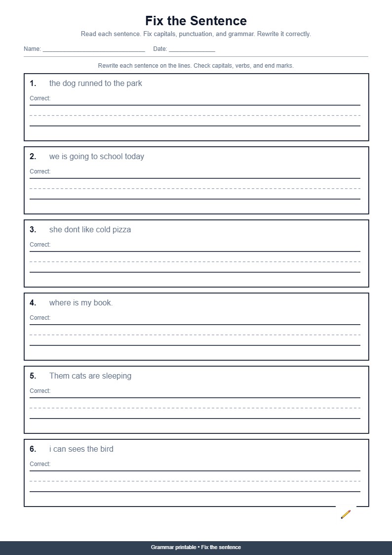 Fix the Sentence Worksheet