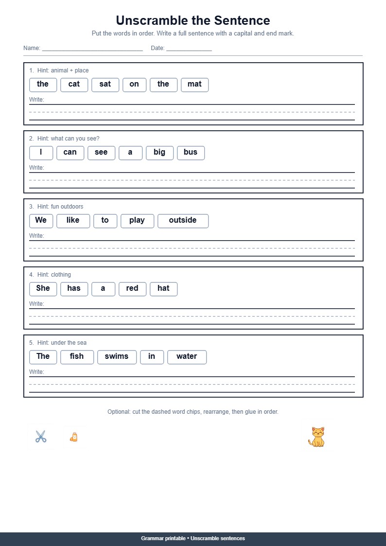 Unscramble the Sentence Worksheet