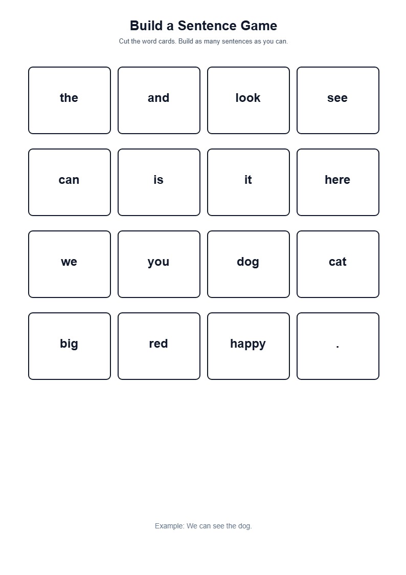 Sight Word Build a Sentence Game — free printable template preview