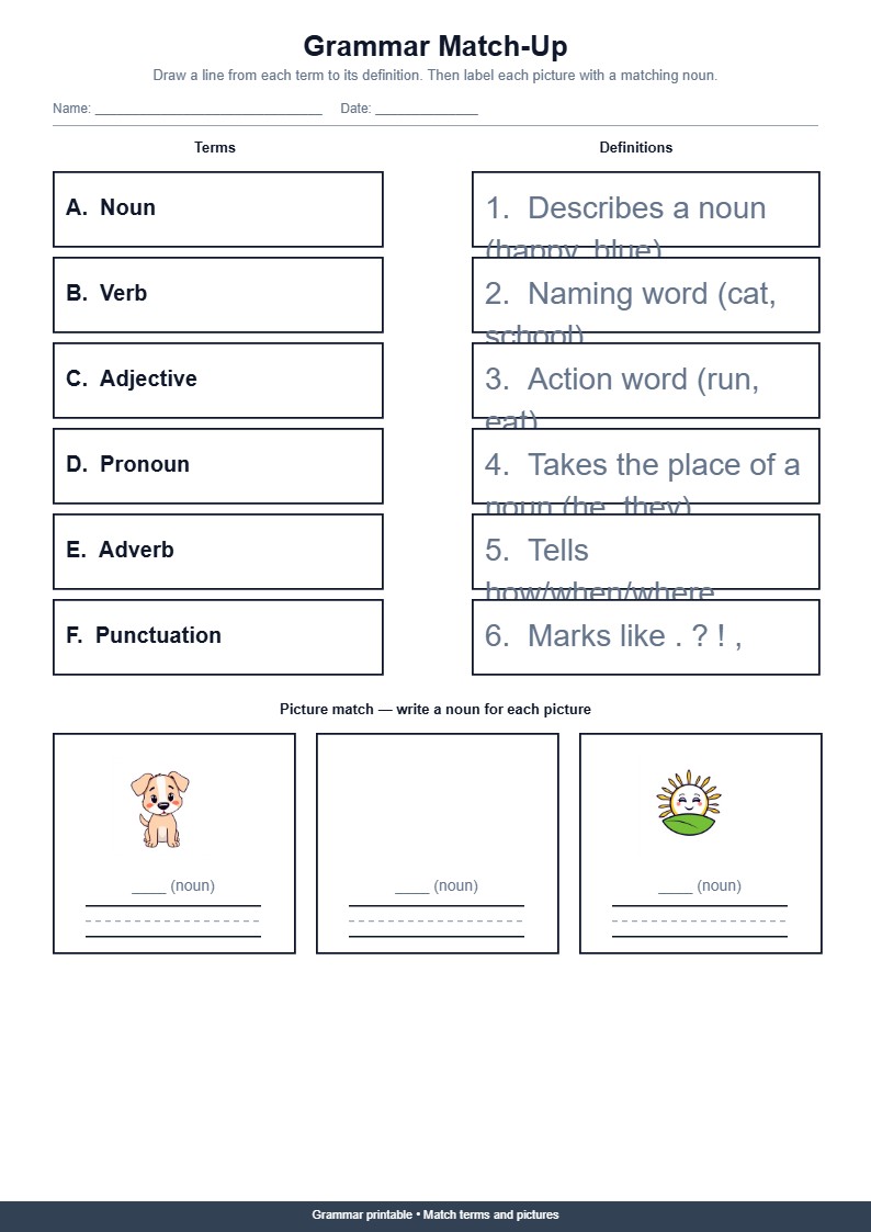 Grammar Match-Up Worksheet