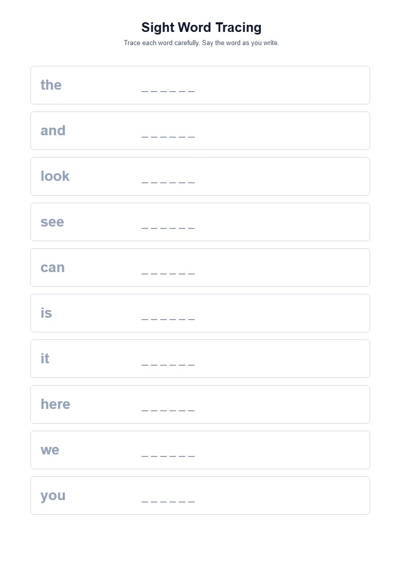 Sight Word Tracing Worksheet — free printable template preview