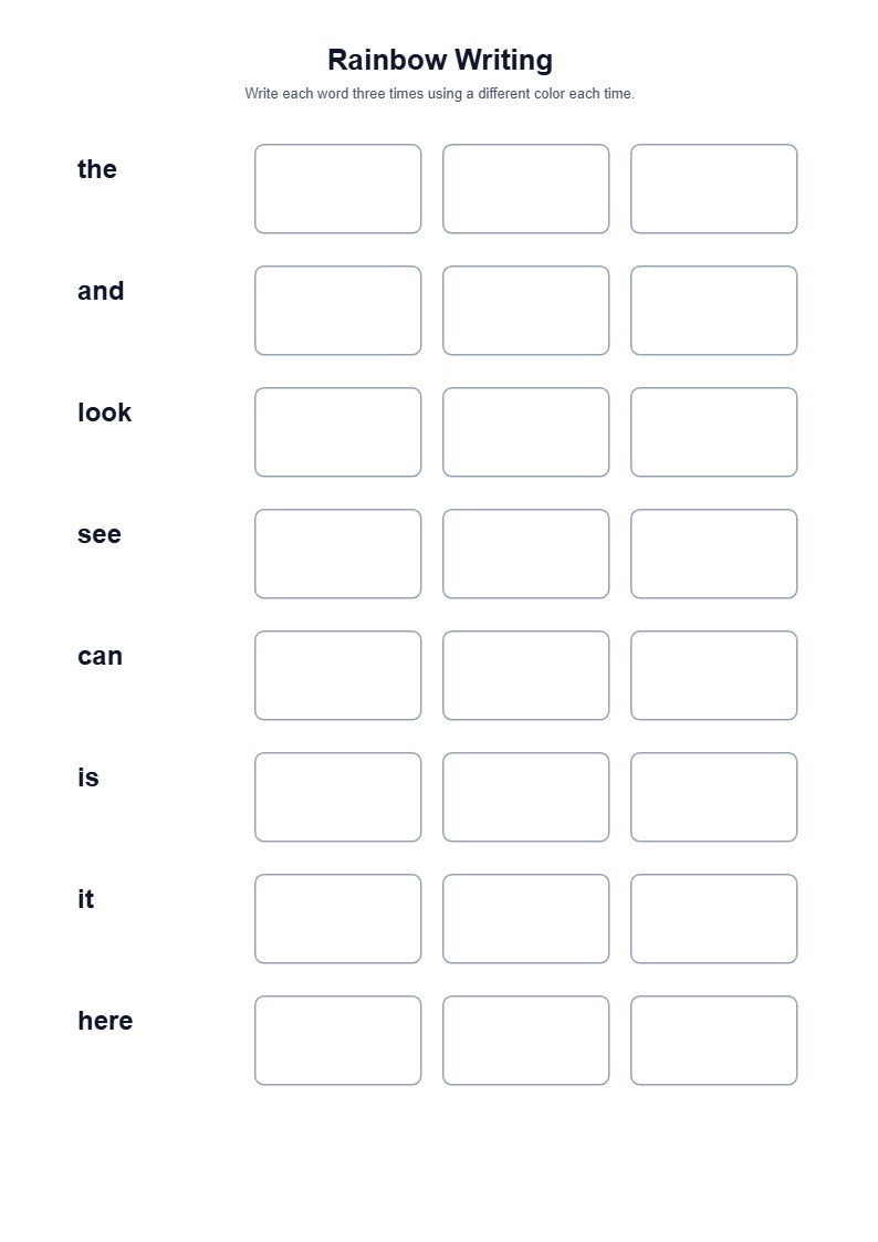 Sight Word Rainbow Writing — free printable template preview