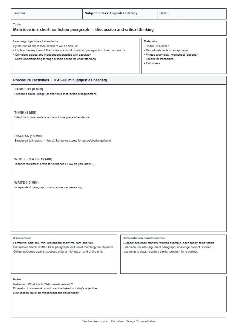 Lesson Plan 06: Discussion and critical thinking