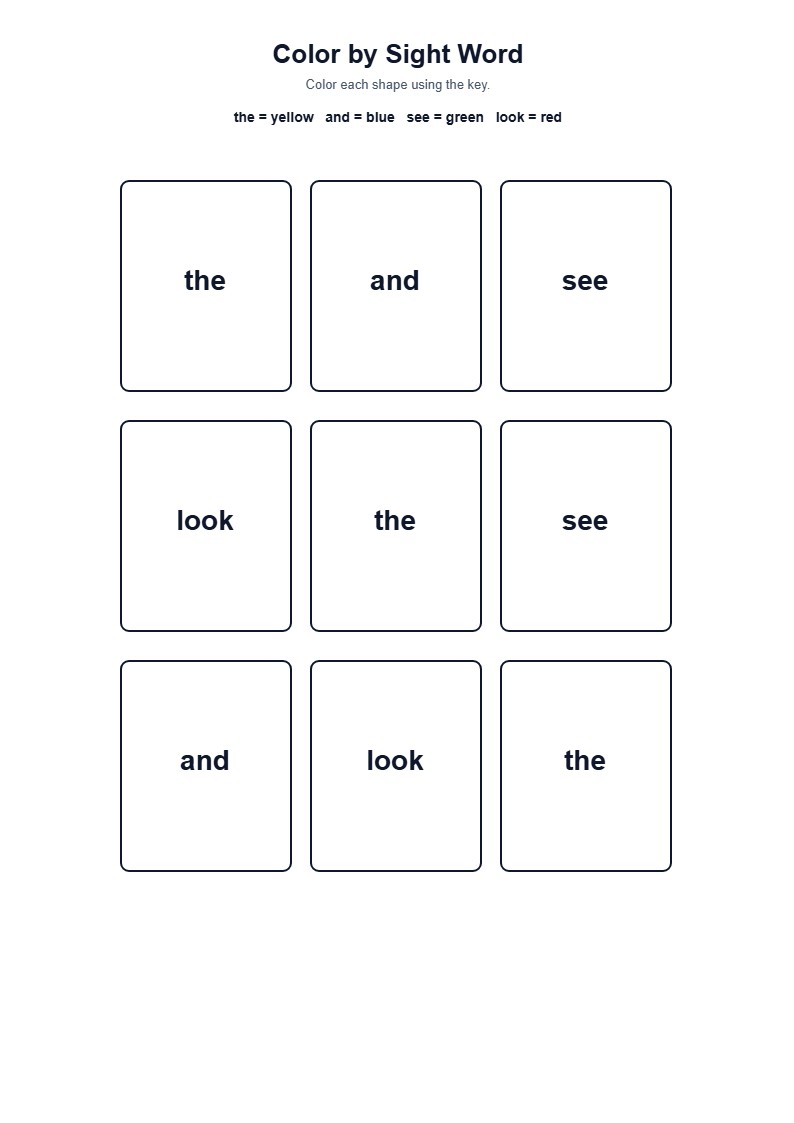 Color by Sight Word — free printable template preview
