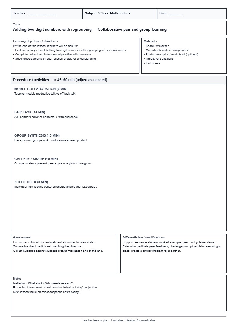 Lesson Plan 07: Collaborative pair and group learning