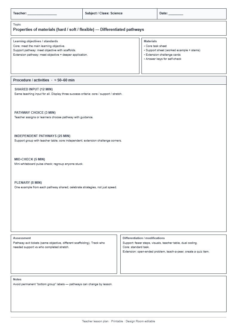 Lesson Plan 08: Differentiated Support & Extension