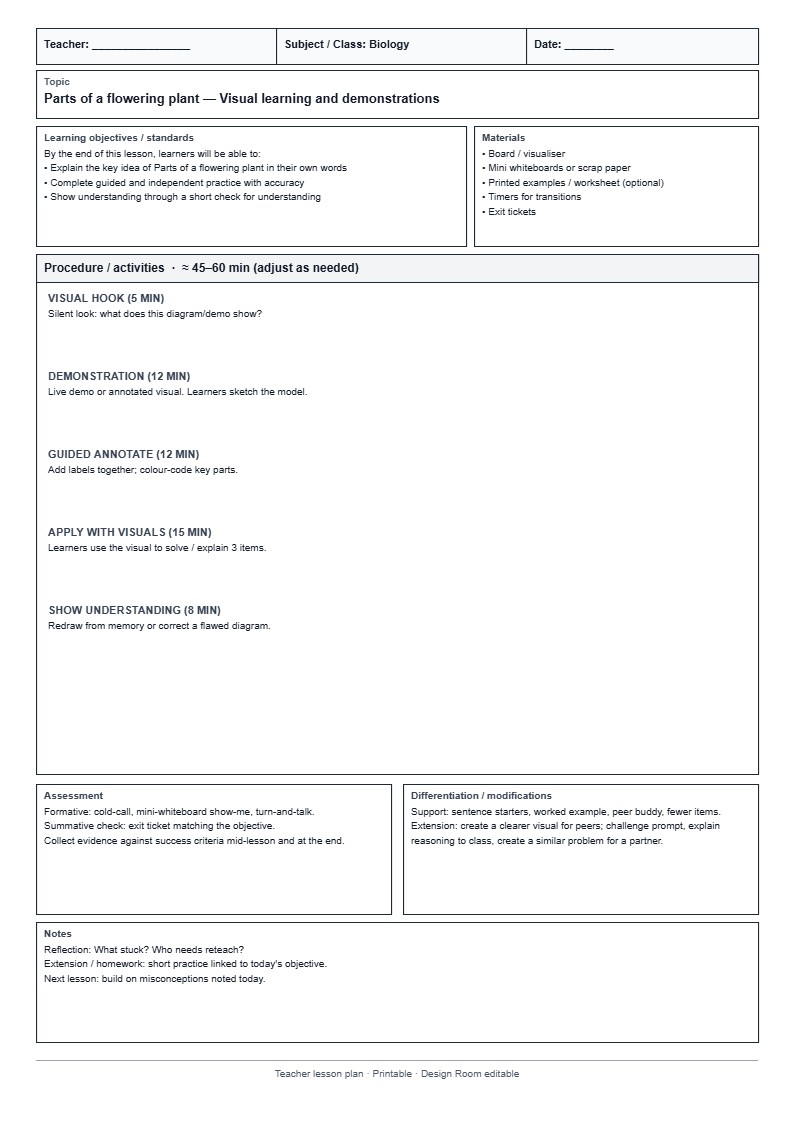 Lesson Plan 09: Visual learning and demonstrations