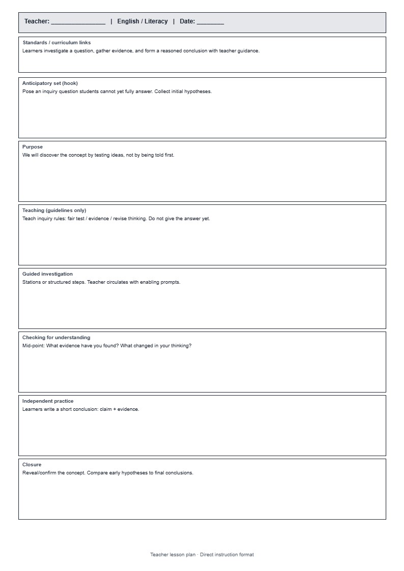 Lesson Plan 11: Inquiry-Based Investigation