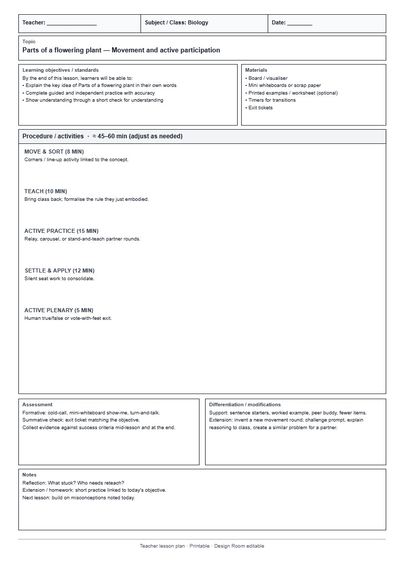 Lesson Plan 14: Movement and active participation