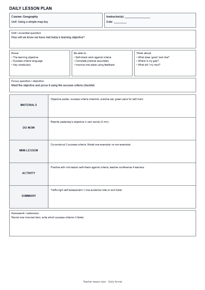 Lesson Plan 15: Objectives, Success Criteria & Assessment