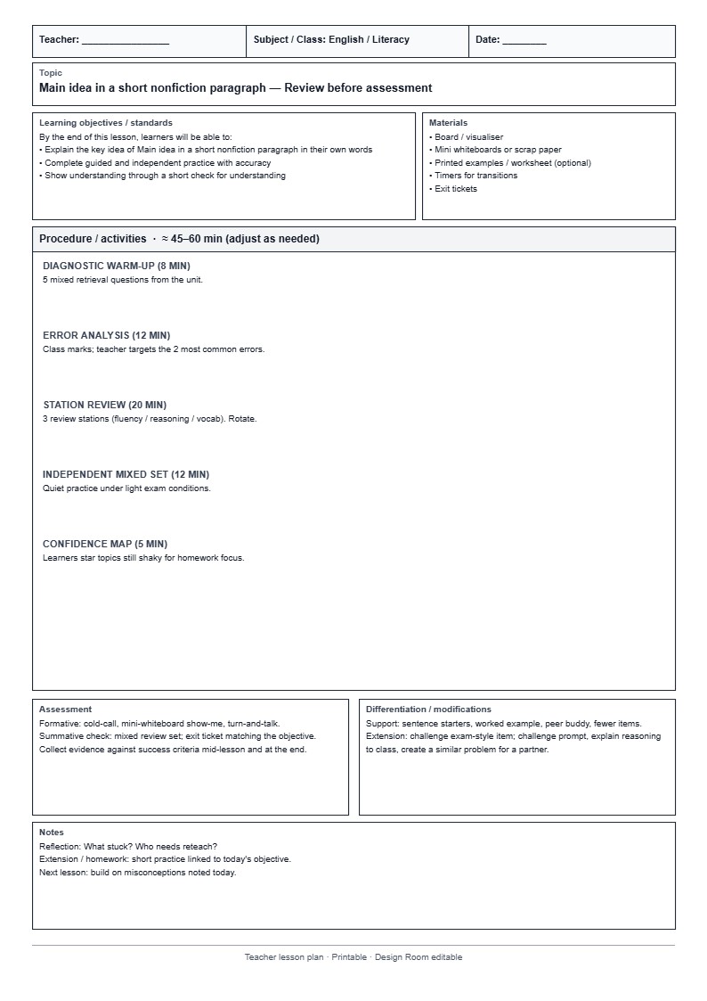 Lesson Plan 16: Review before assessment
